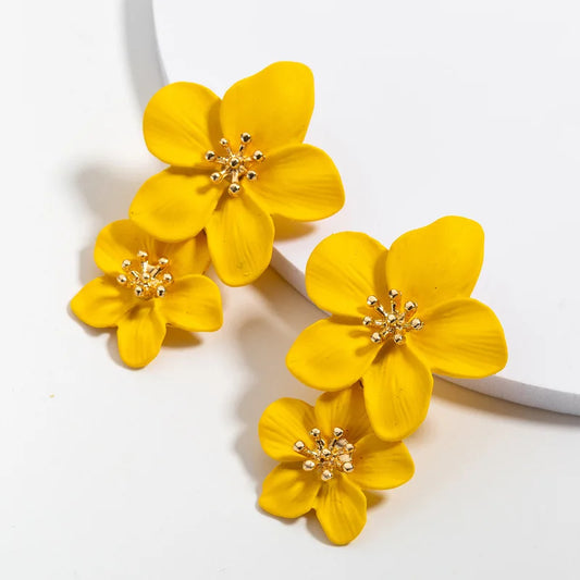 Boho Double Flower Drop Earrings