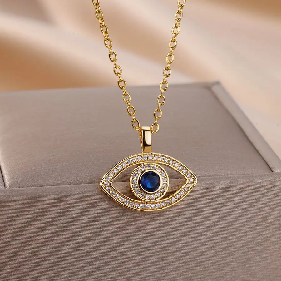Golden Lucky Blue Eye Necklace